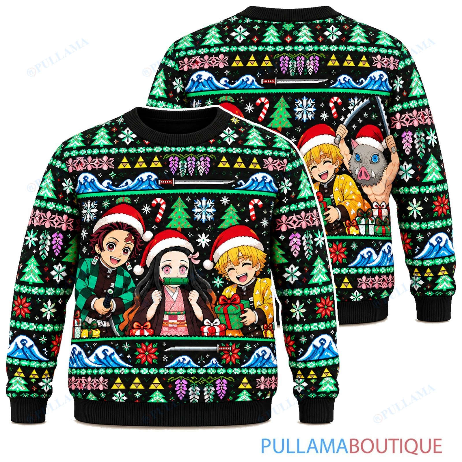 Demon Slayer Electric Green ugly christmas sweater