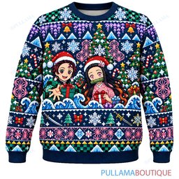 Demon Slayer Frozen Christmas ugly christmas sweater