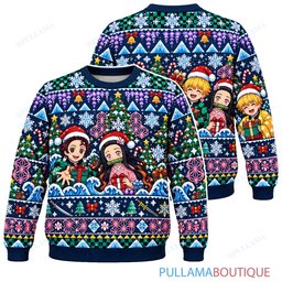 Demon Slayer Frozen Christmas ugly christmas sweater