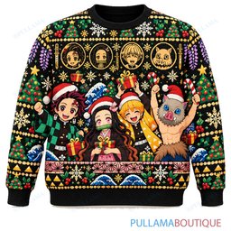 Demon Slayer Black Gold ugly christmas sweater