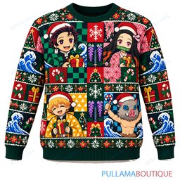 Demon Slayer Checkerboard ugly christmas sweater