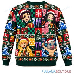 Demon Slayer Checkerboard ugly christmas sweater