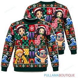 Demon Slayer Checkerboard ugly christmas sweater