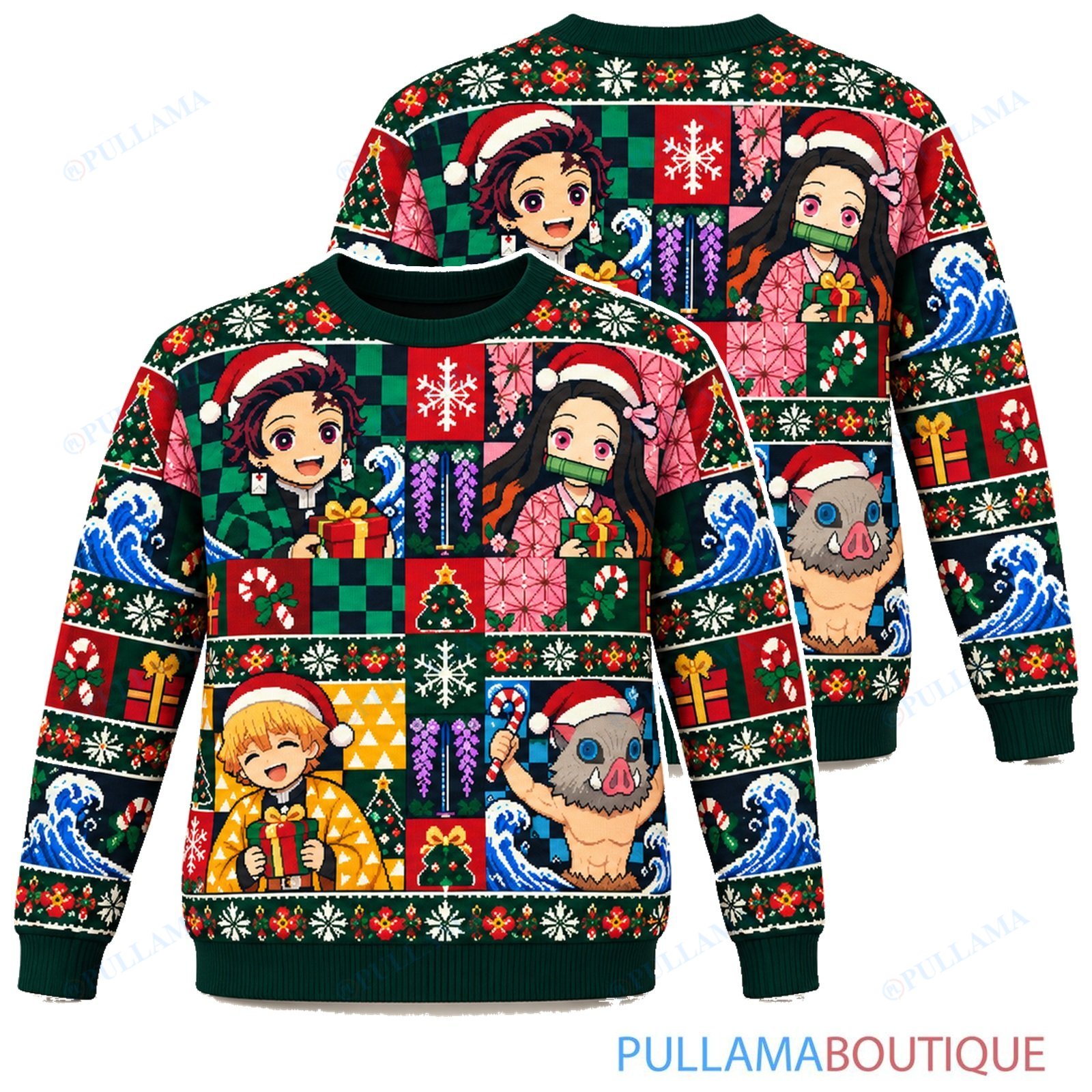 Demon Slayer Checkerboard ugly christmas sweater