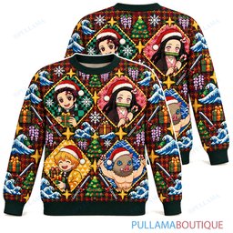 Demon Slayer Tartan ugly christmas sweater