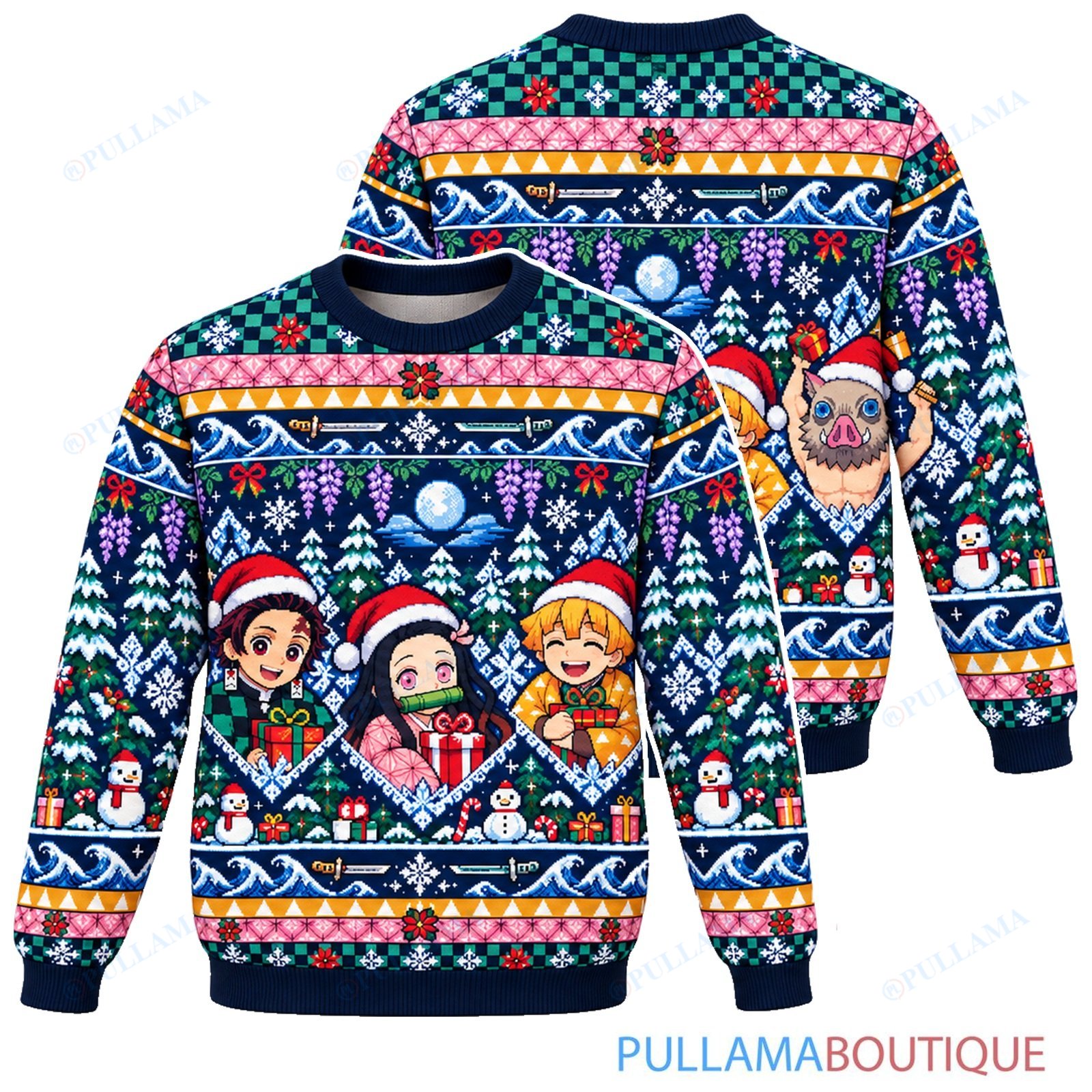 Demon Slayer Midnight Snow ugly christmas sweater