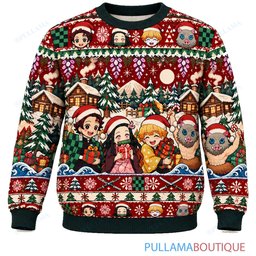 Demon Slayer Winter Cabin ugly christmas sweater
