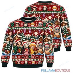 Demon Slayer Winter Cabin ugly christmas sweater