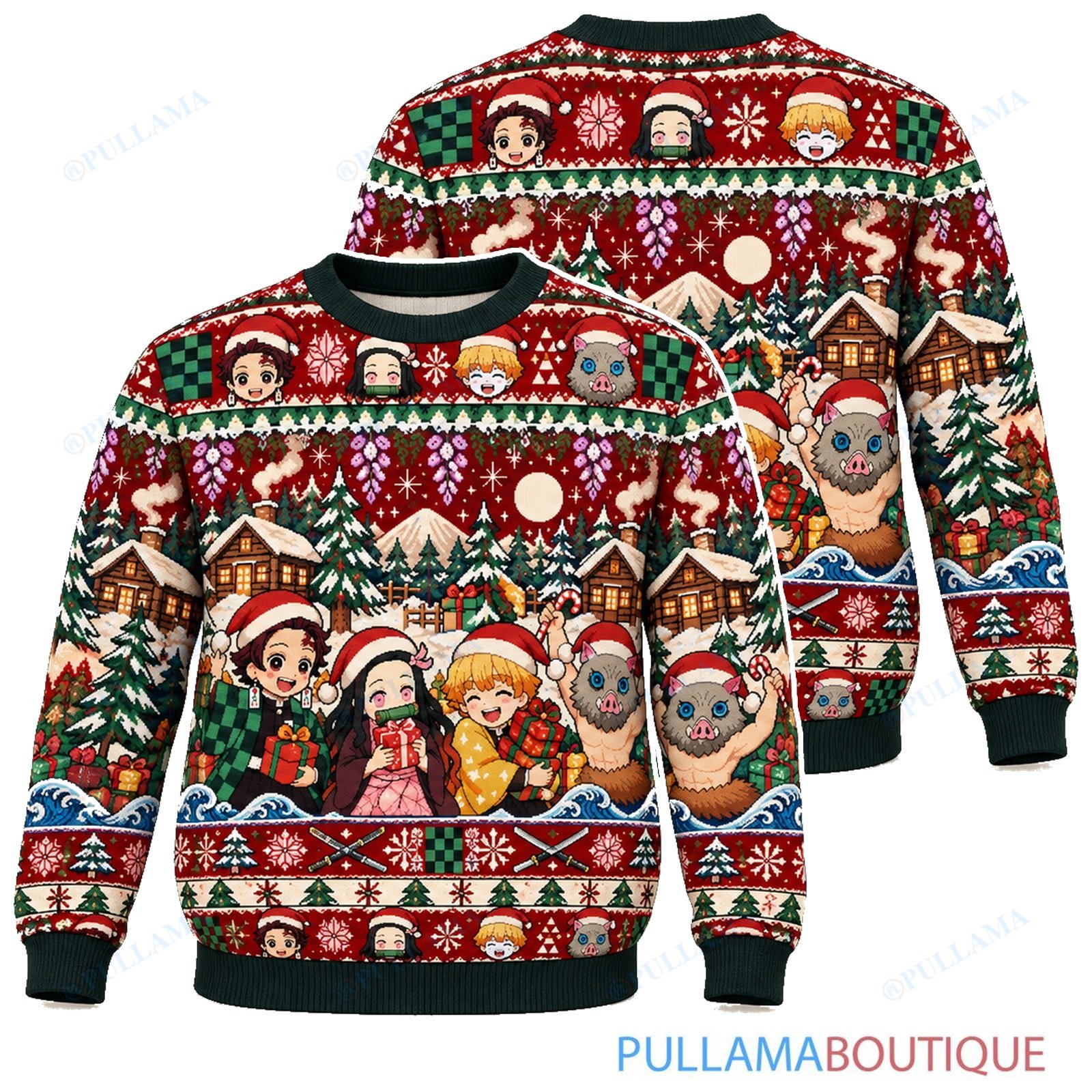 Demon Slayer Winter Cabin ugly christmas sweater