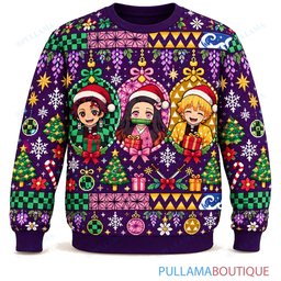 Demon Slayer Purple Holiday ugly christmas sweater