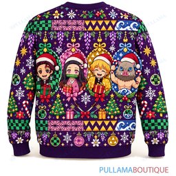 Demon Slayer Purple Holiday ugly christmas sweater