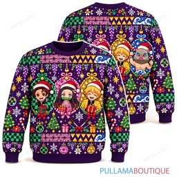 Demon Slayer Purple Holiday ugly christmas sweater