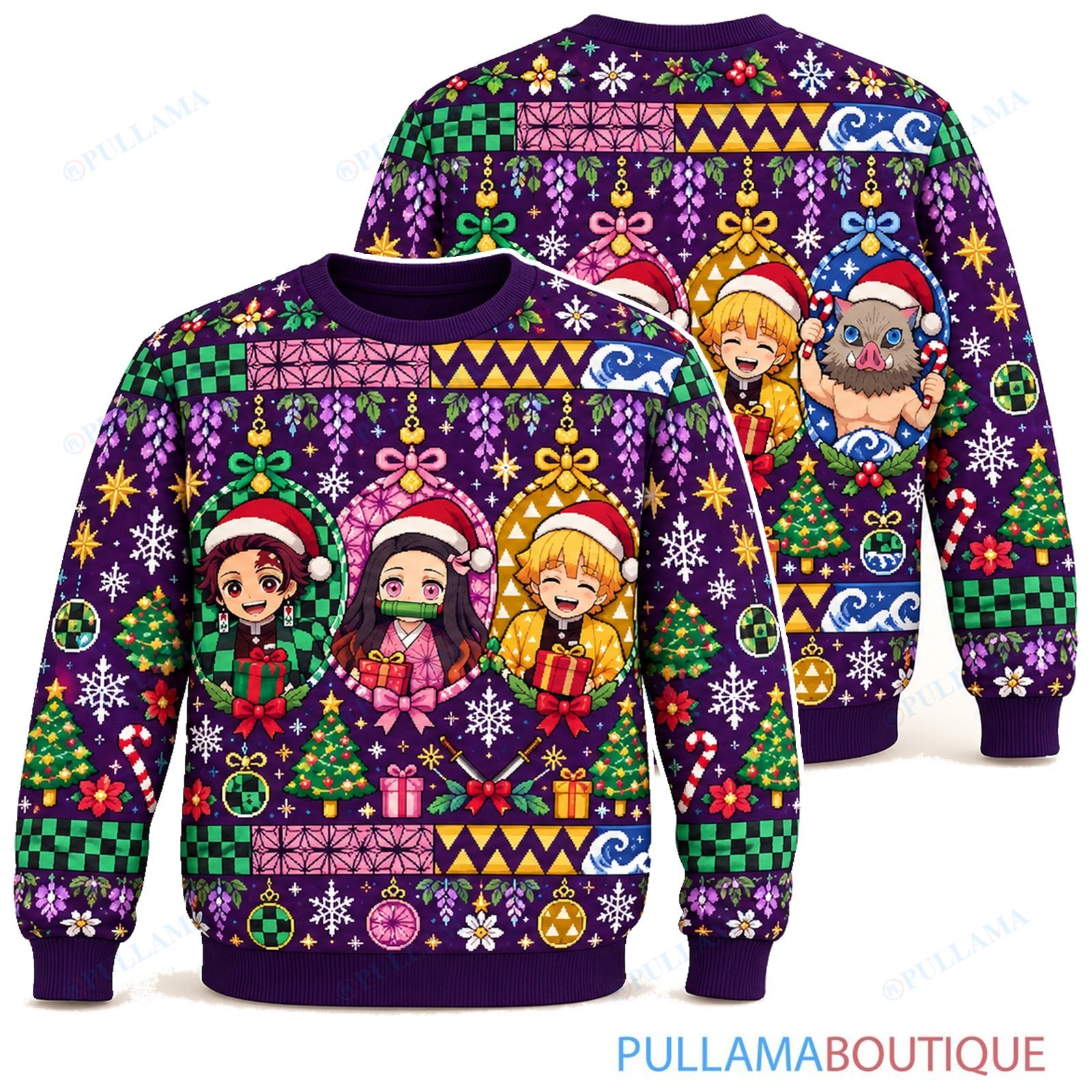 Demon Slayer Purple Holiday ugly christmas sweater