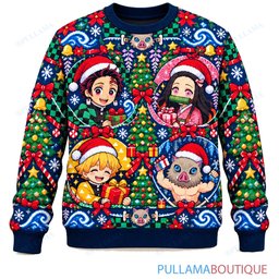 Demon Slayer Festive Ribbons ugly christmas sweater