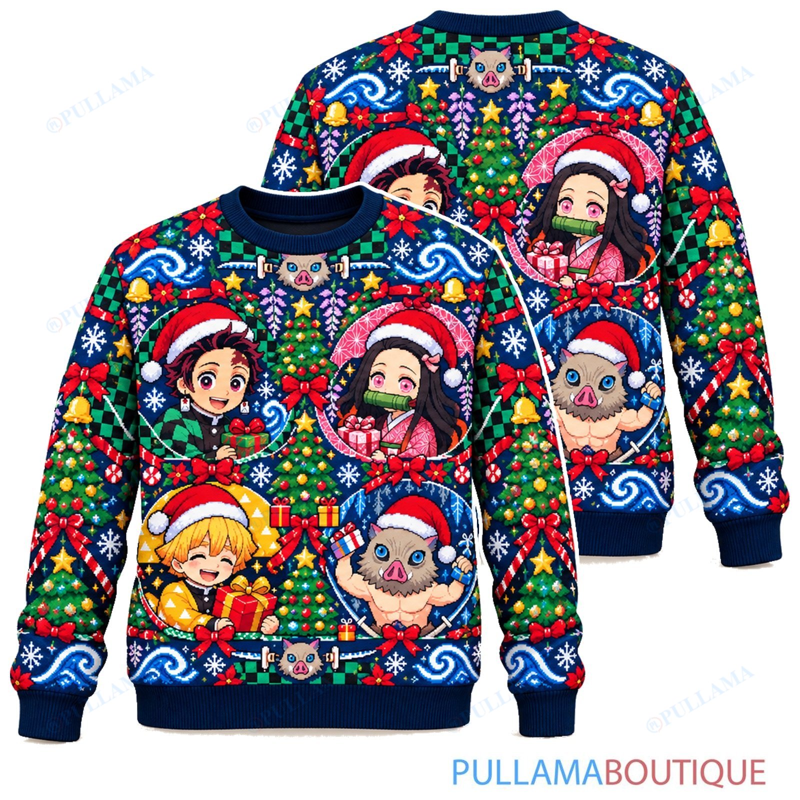 Demon Slayer Festive Ribbons ugly christmas sweater