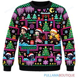 Demon Slayer Neon Arcade ugly christmas sweater