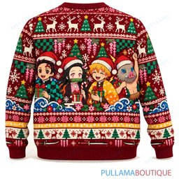 Demon Slayer Retro Red ugly christmas sweater