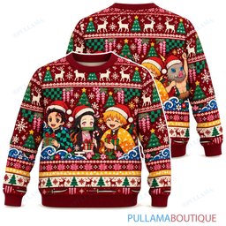 Demon Slayer Retro Red ugly christmas sweater