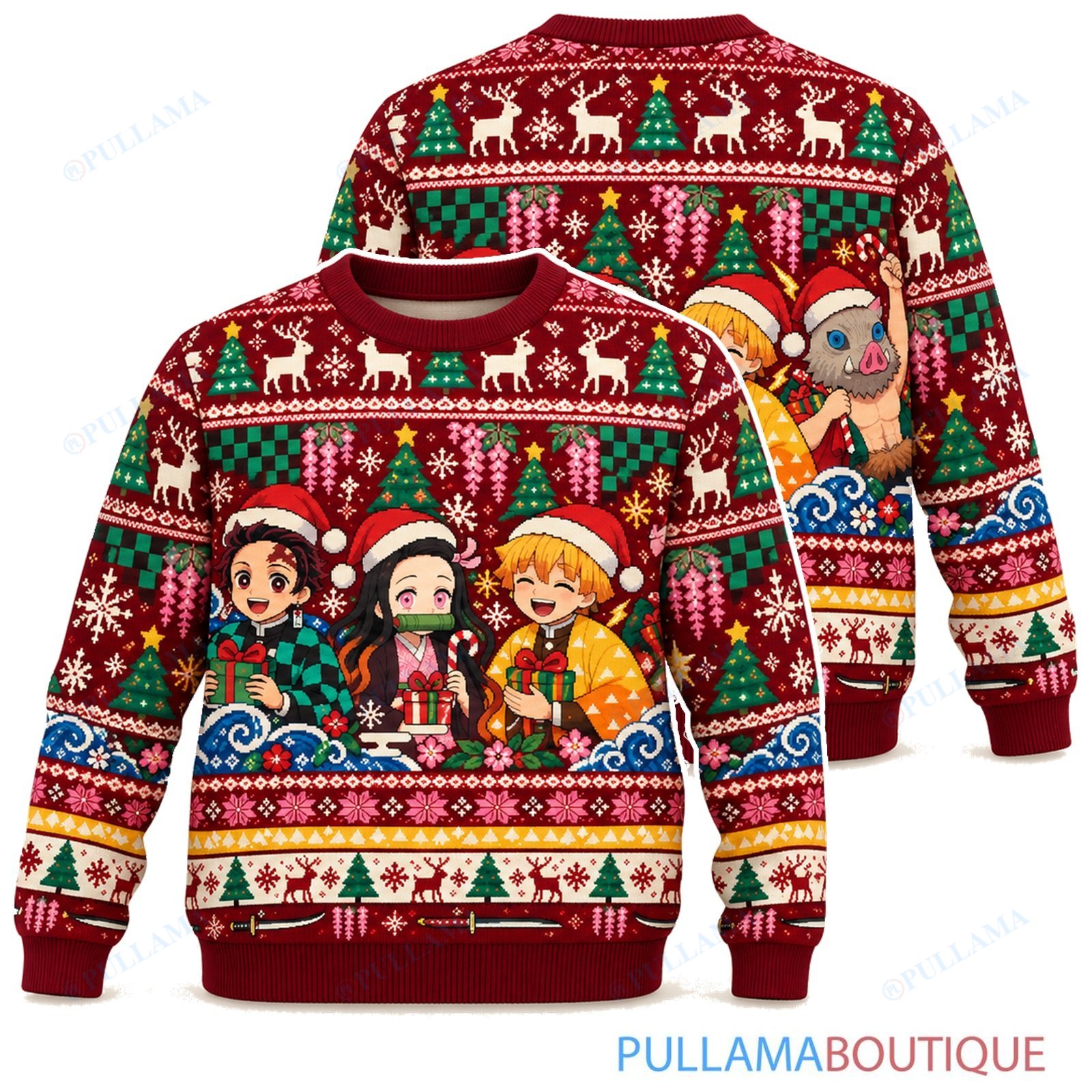 Demon Slayer Retro Red ugly christmas sweater