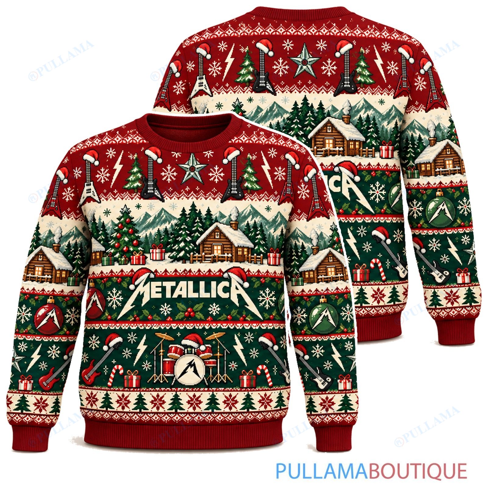 Metallica Winter Cabin ugly christmas sweater