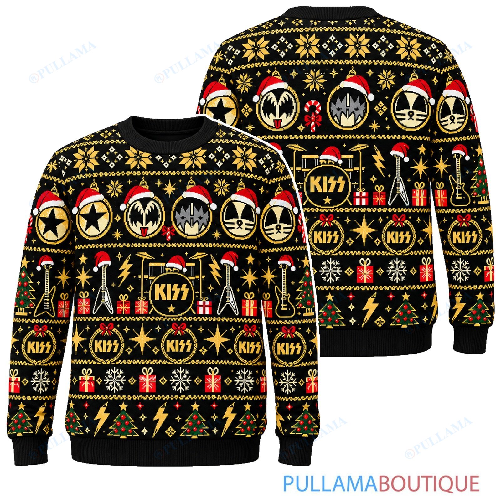 KISS Black Gold ugly christmas sweater