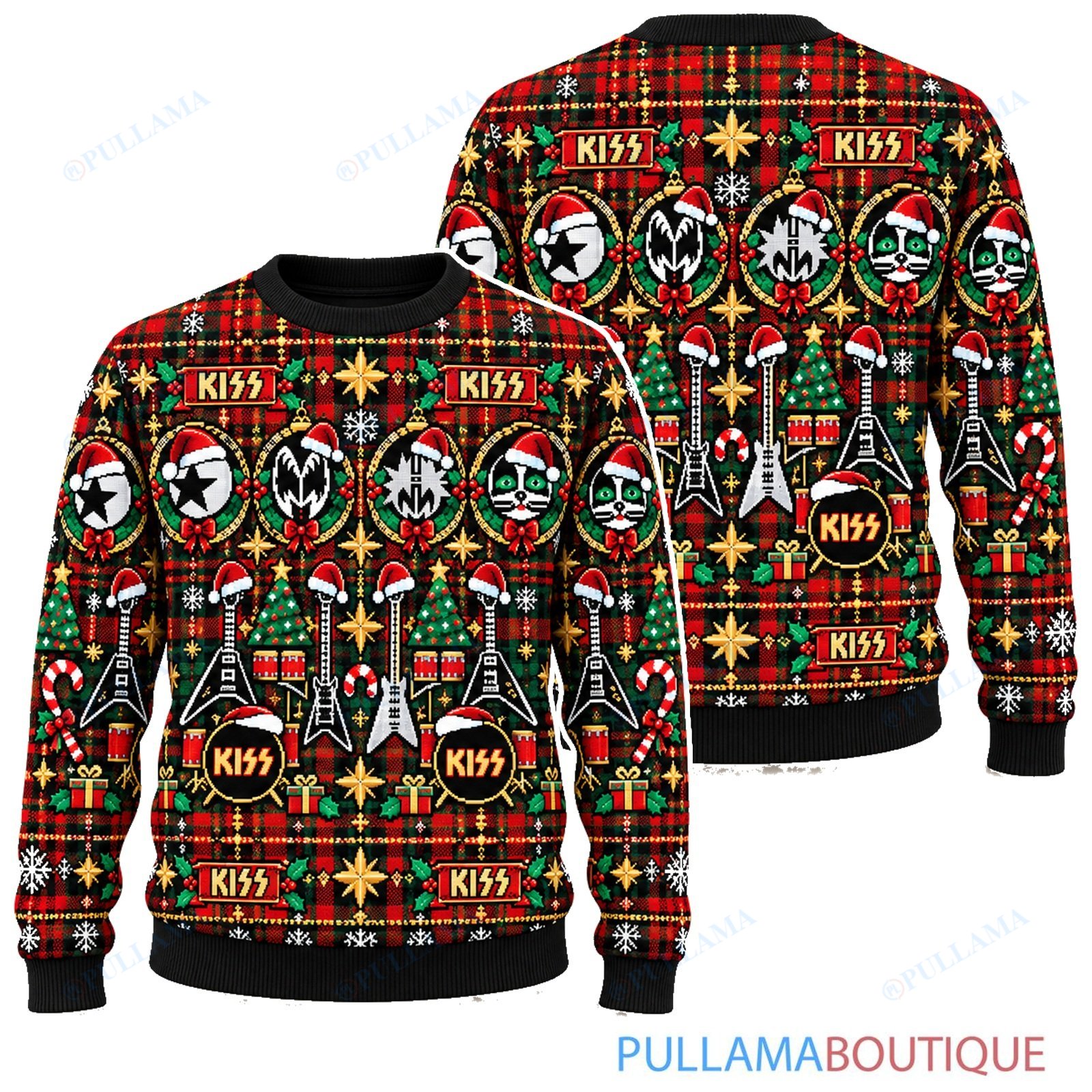 KISS Tartan ugly christmas sweater