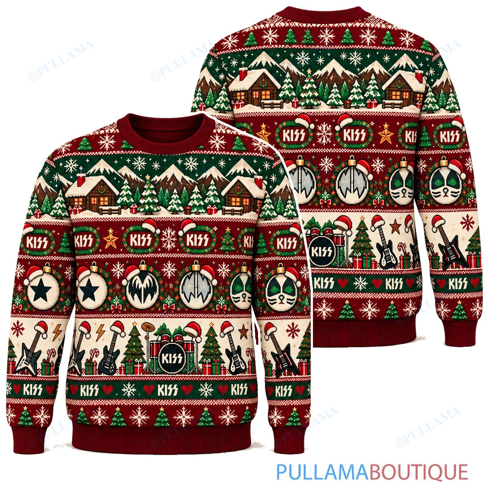 KISS Winter Cabin ugly christmas sweater