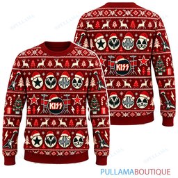 KISS Retro Red ugly christmas sweater