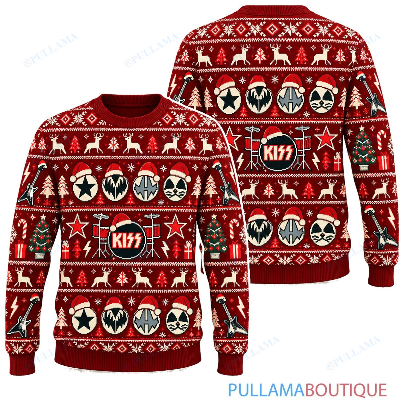 KISS Retro Red ugly christmas sweater