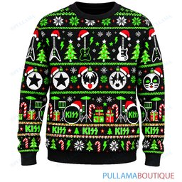 KISS Electric Green ugly christmas sweater