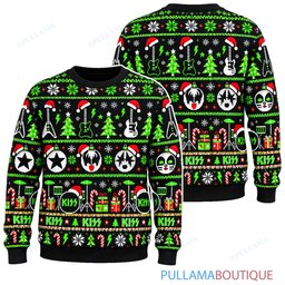 KISS Electric Green ugly christmas sweater