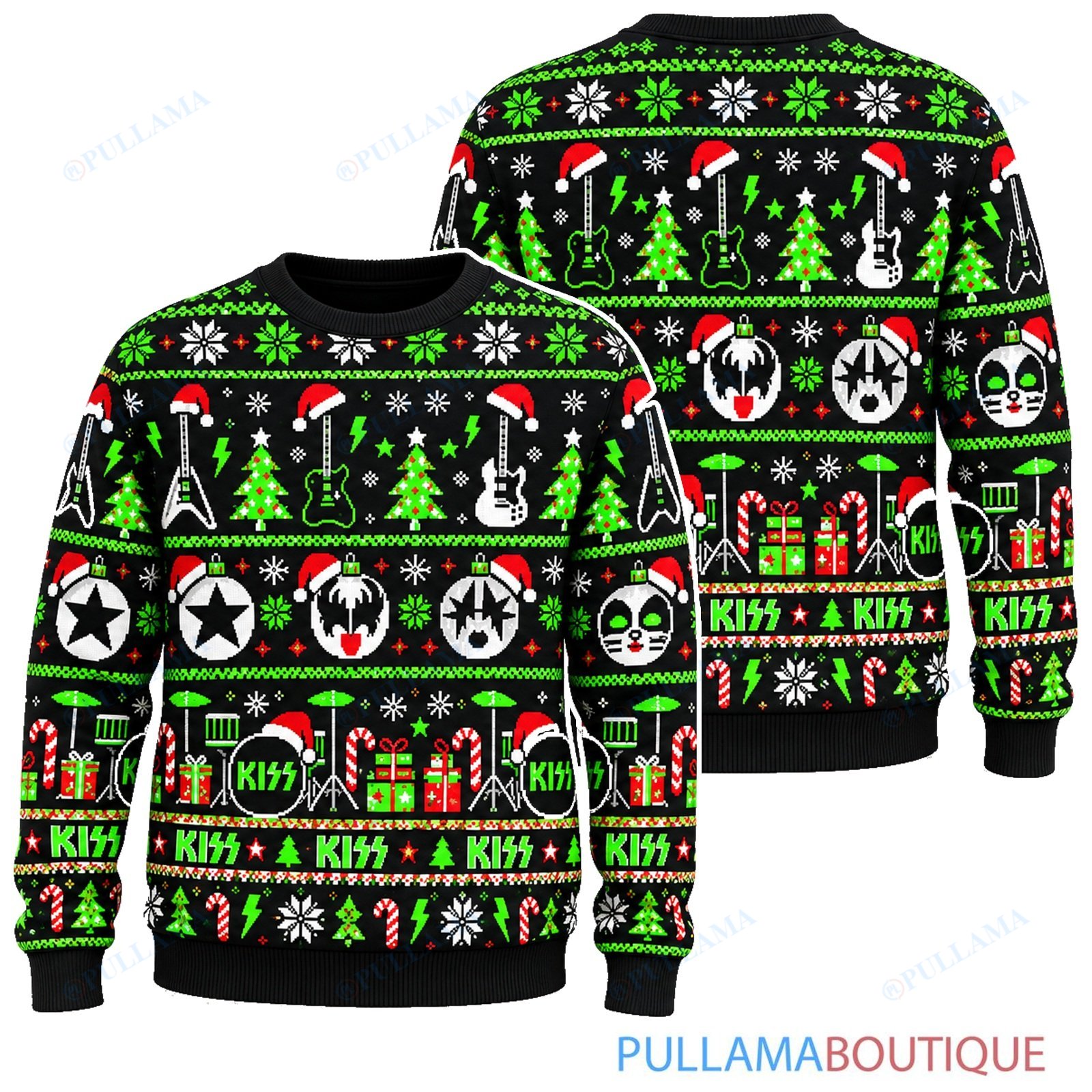 KISS Electric Green ugly christmas sweater