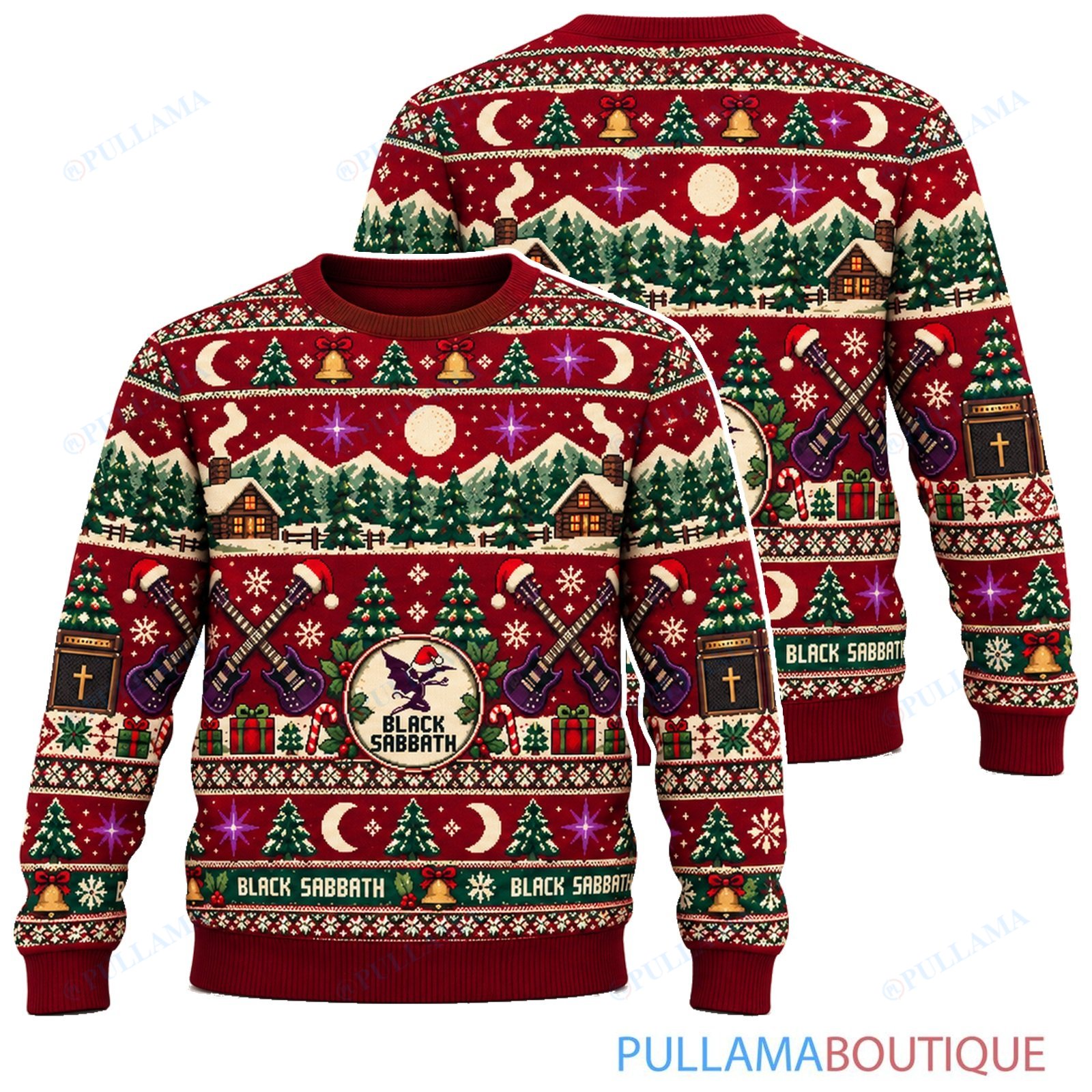 Black Sabbath Winter Cabin ugly christmas sweater