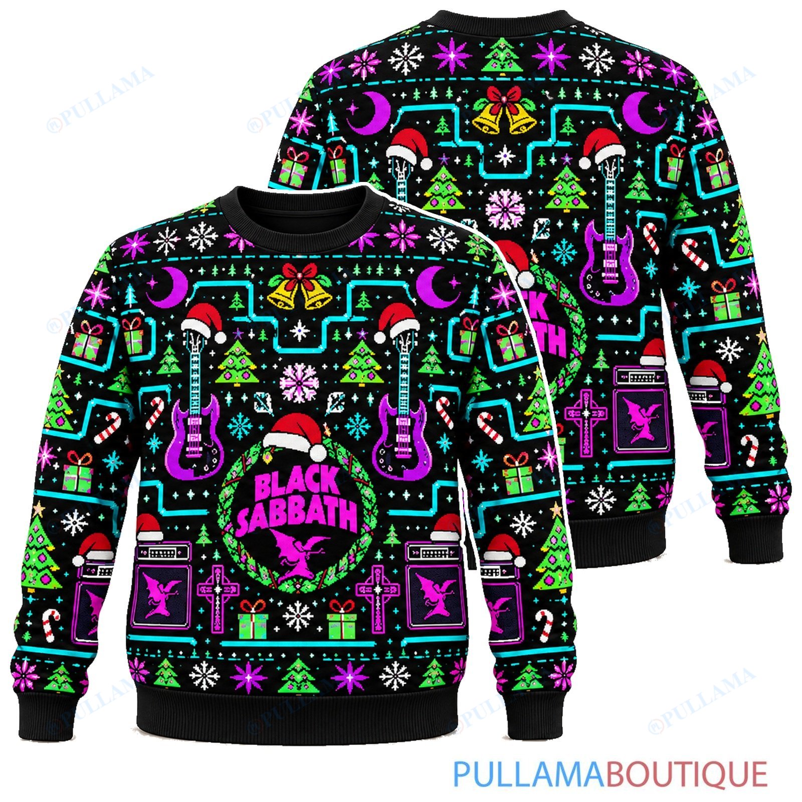 Black Sabbath Neon Arcade ugly christmas sweater