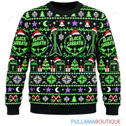 Black Sabbath Electric Green ugly christmas sweater