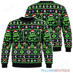 Black Sabbath Electric Green ugly christmas sweater