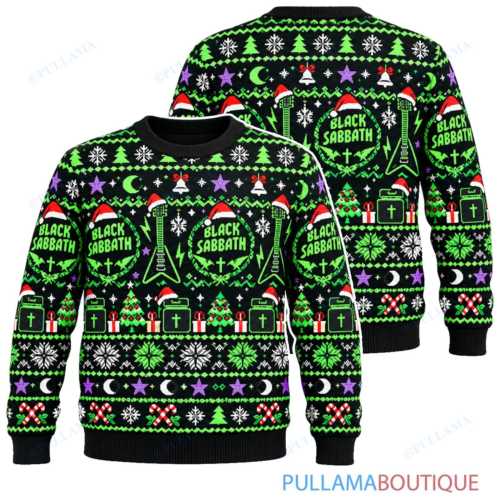 Black Sabbath Electric Green ugly christmas sweater
