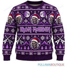 Iron Maiden Purple Midnight Eddie ugly christmas sweater