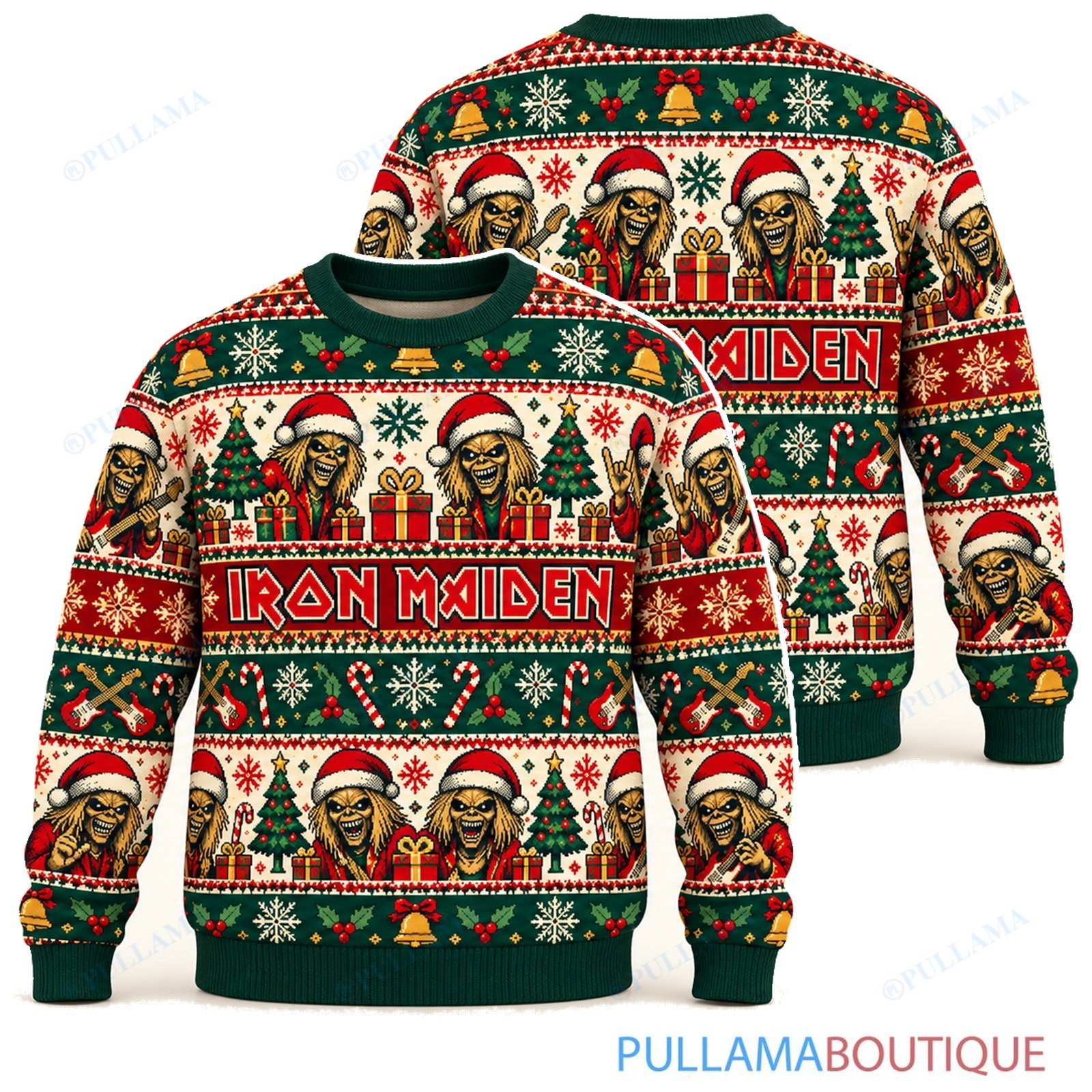 Iron Maiden Eddie Christmas Maximalist ugly christmas sweater
