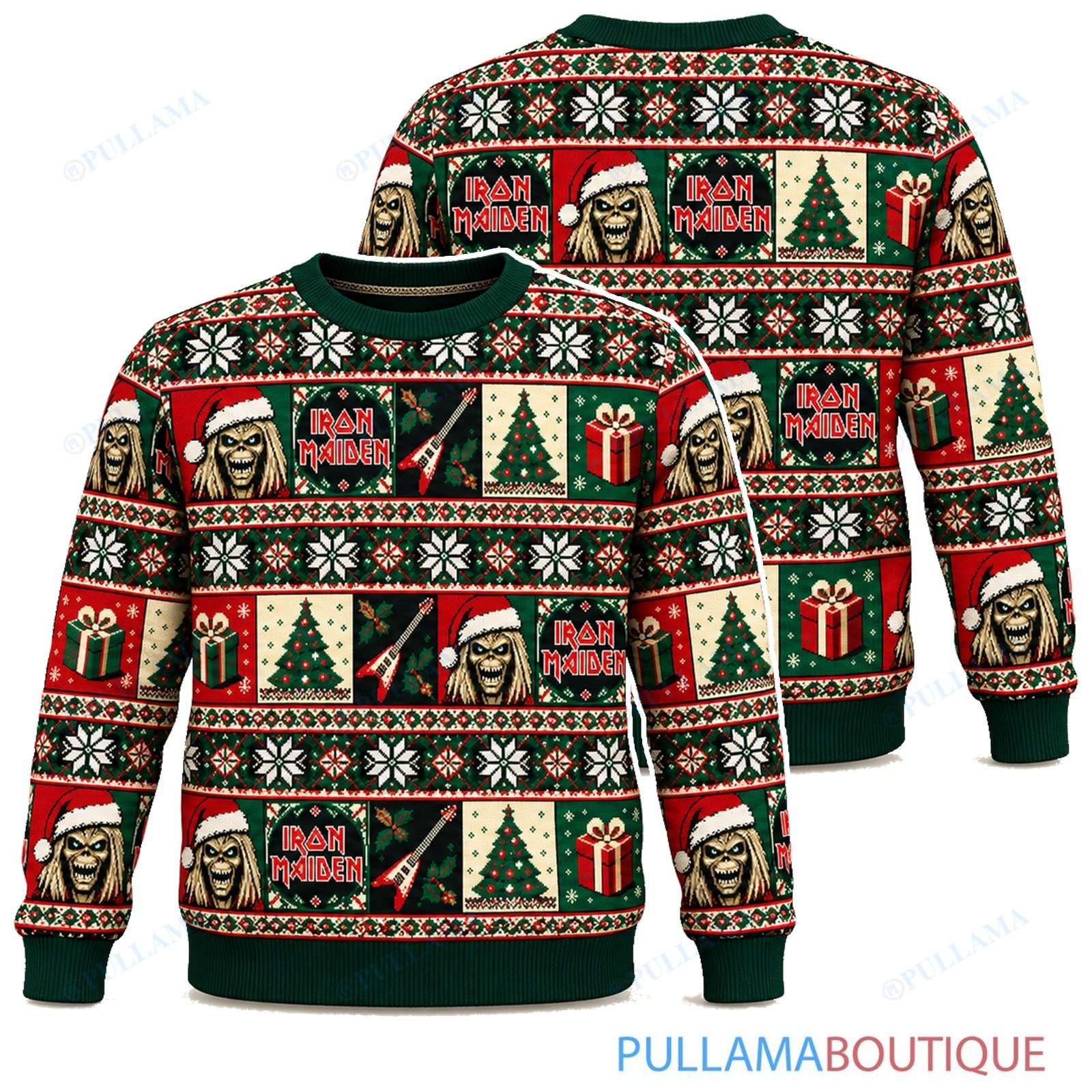 Iron Maiden Eddie Holiday Checkerboard ugly christmas sweater