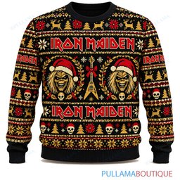 Iron Maiden Black Gold Eddie ugly christmas sweater