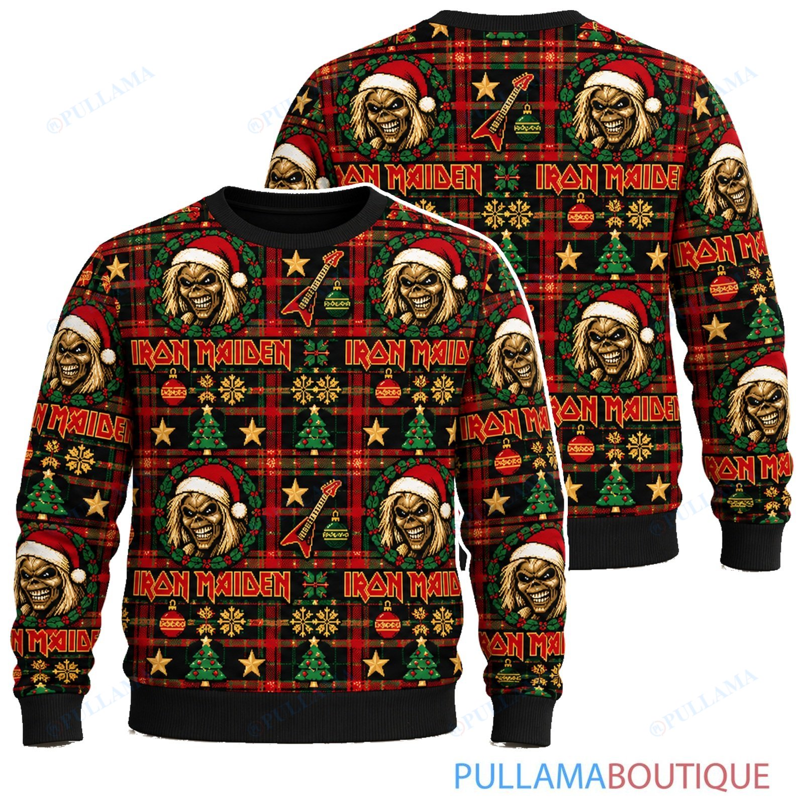 Iron Maiden Eddie Christmas Tartan ugly christmas sweater