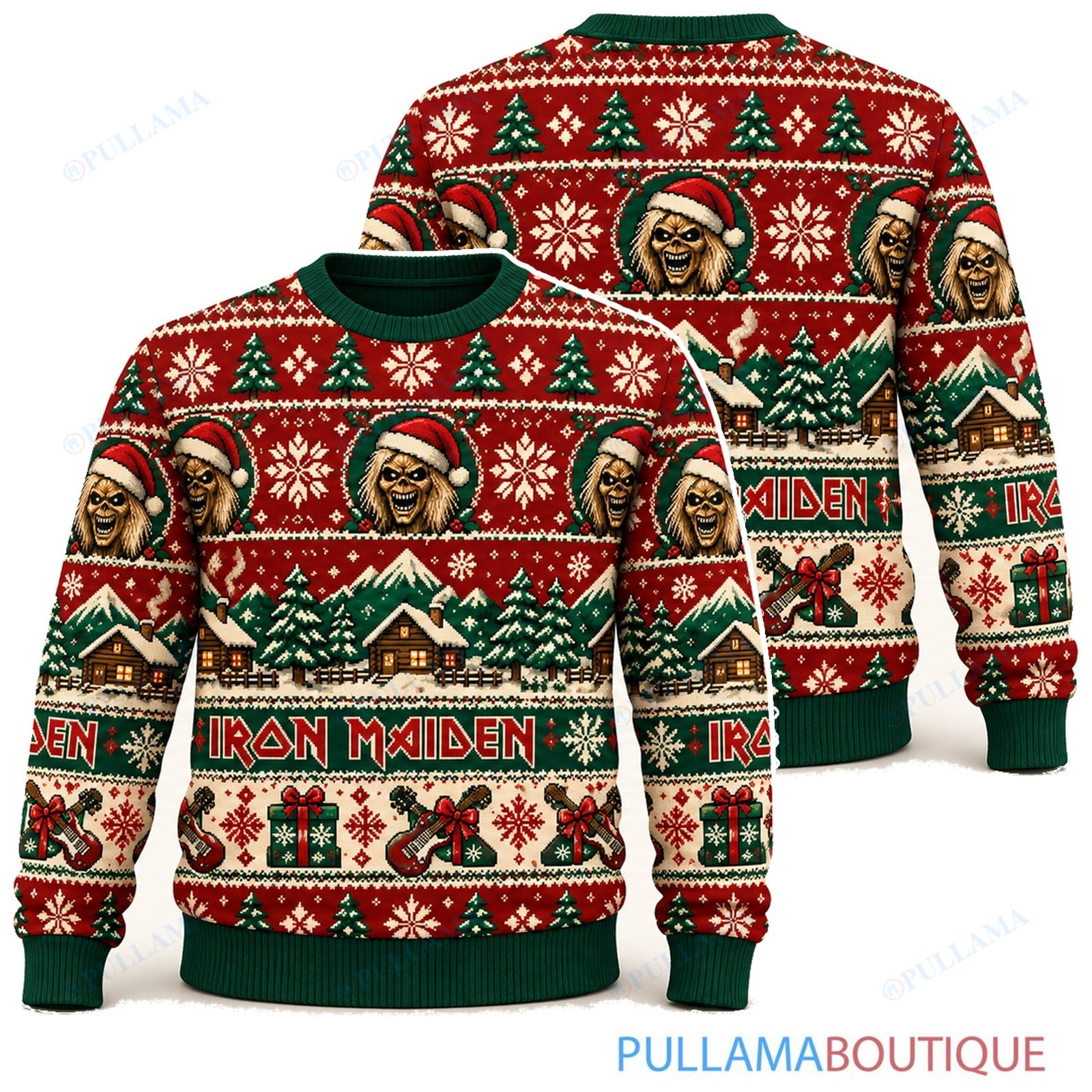 Iron Maiden Winter Cabin Eddie ugly christmas sweater