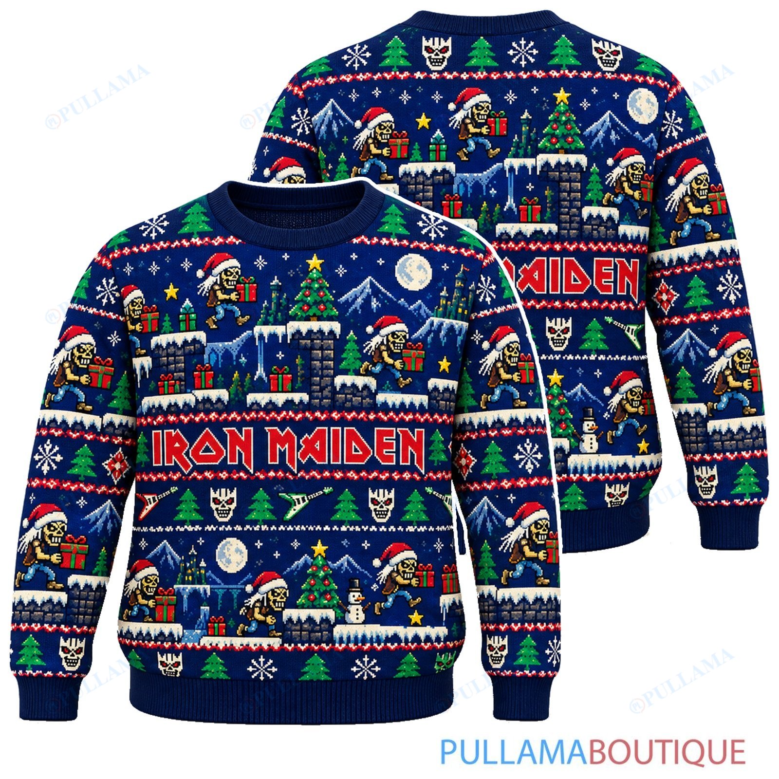 Iron Maiden 8 Bit Eddie Gift Quest ugly christmas sweater