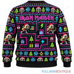 Iron Maiden Neon Arcade Eddie ugly christmas sweater