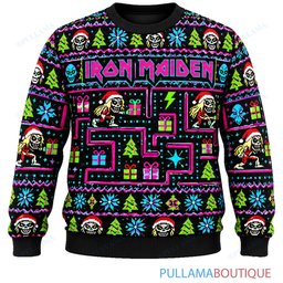 Iron Maiden Neon Arcade Eddie ugly christmas sweater