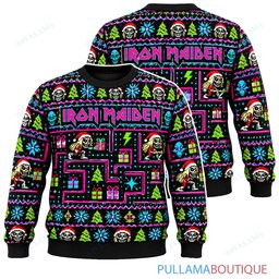 Iron Maiden Neon Arcade Eddie ugly christmas sweater