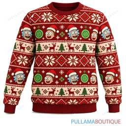 Rick and Morty Retro Red Nordic ugly christmas sweater