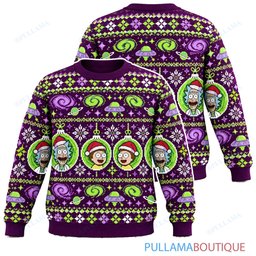 Rick and Morty Purple Multiverse ugly christmas sweater