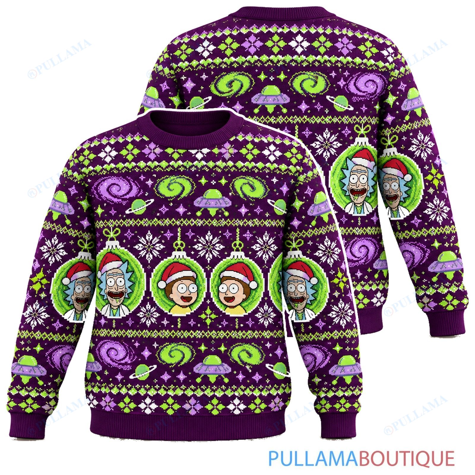 Rick and Morty Purple Multiverse ugly christmas sweater